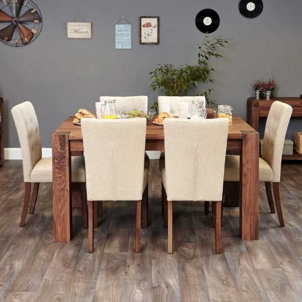 Shiro Walnut Dining Sets with Biscuit Chairs – Various Sizes