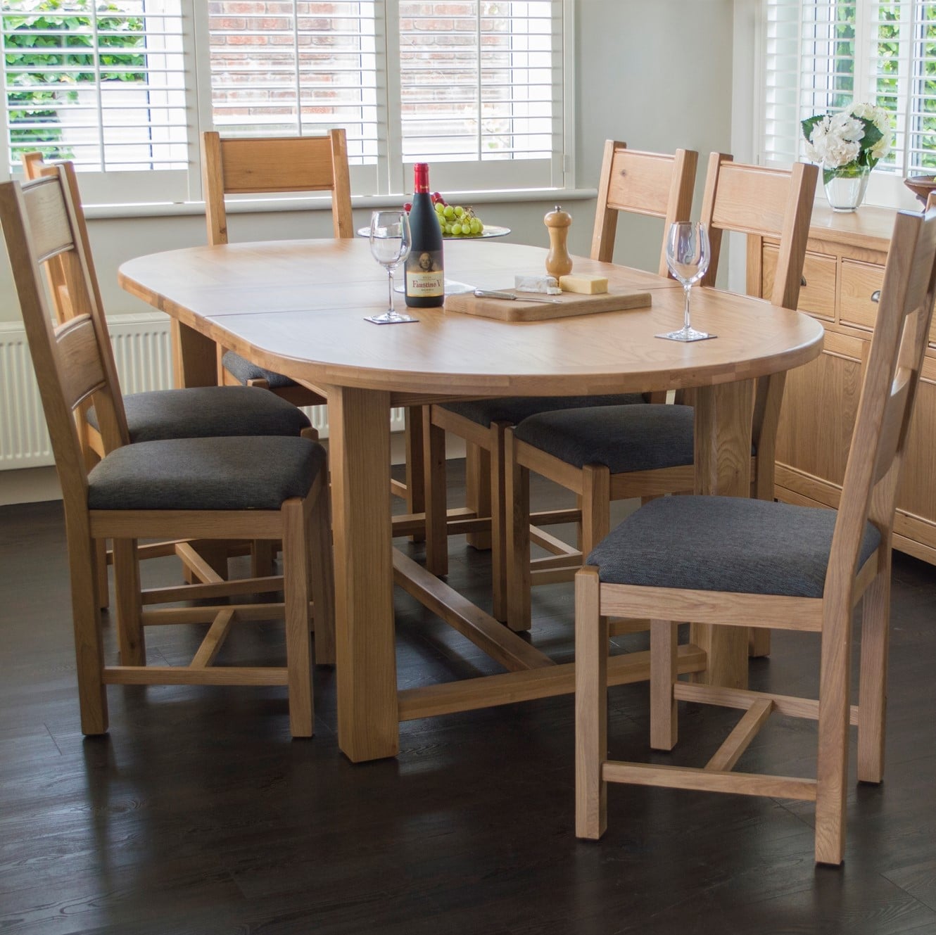 Breeze Solid Oak Extendable Oval Dining Table Set Oak Chairs