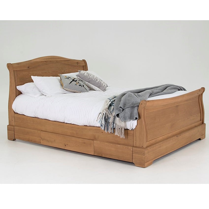 Carmen Super King Size Sleigh Bed Oak, King Sleigh Bed With Storage
