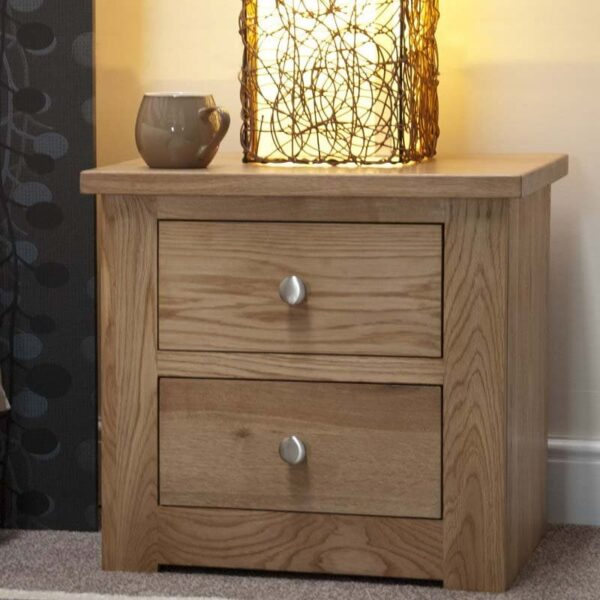 Burniston Oak 2 Drawer Narrow Bedside Cabinet