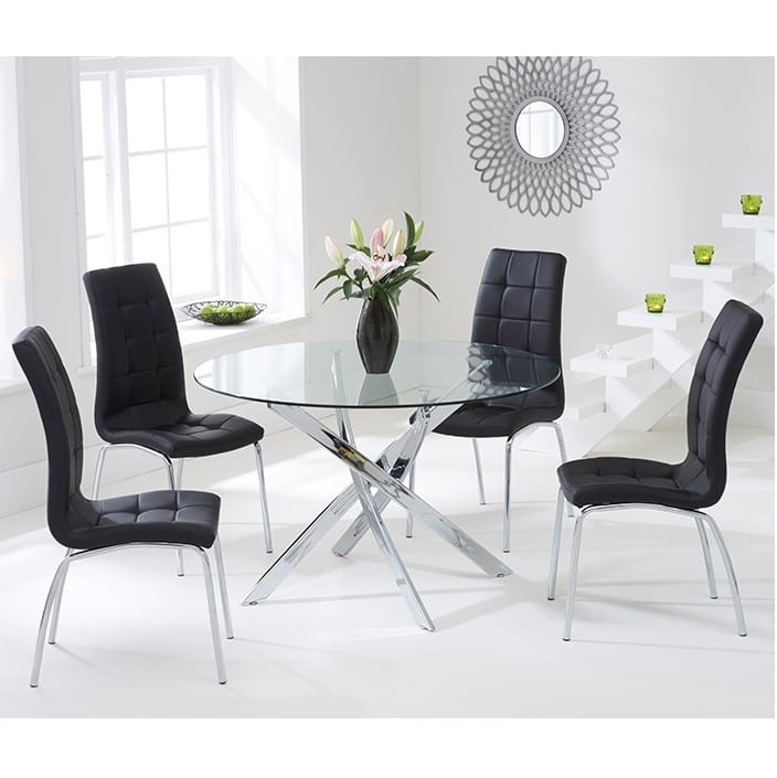 Daytona 110cm Glass Dining Table Sets Free Delivery Great Deals Daytona 110cm Glass Dining Table Sets, Round Glass Dining Table Set For 4 With Chairs