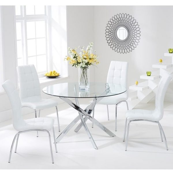 Daytona 110cm Glass Dining Table California Dining Chairs in White Pair PT31090 PT31086 2