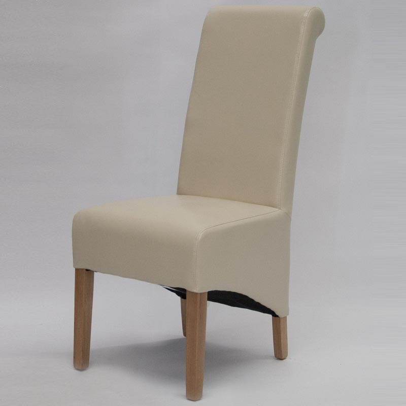 Ivory leather dining chairs sales with oak legs