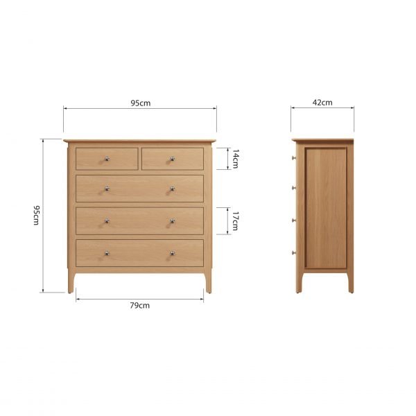 Katarina Oak 2 over 3 Chest of Drawers dims scaled