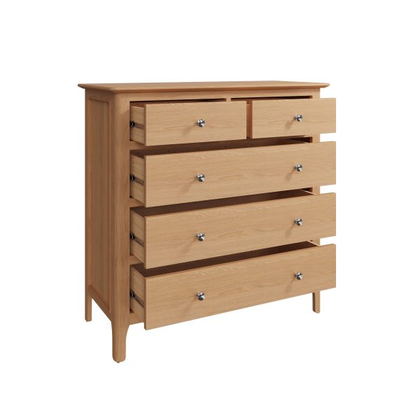 Katarina Oak 2 over 3 Chest of Drawers open scaled