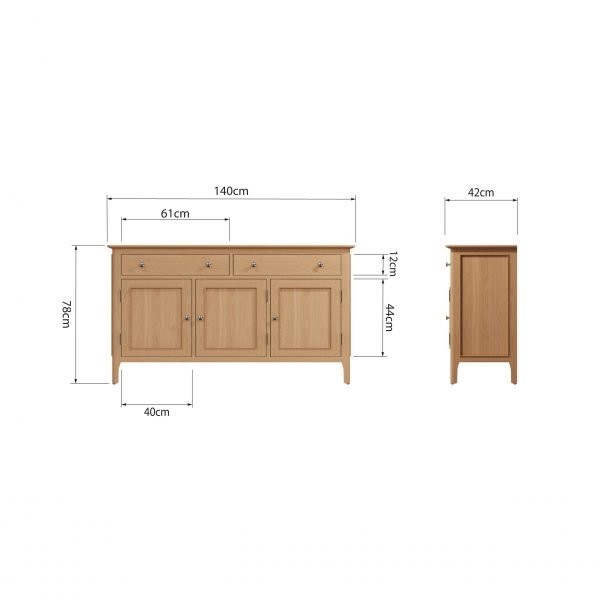 Katarina Oak 3 Door Sideboard dims scaled