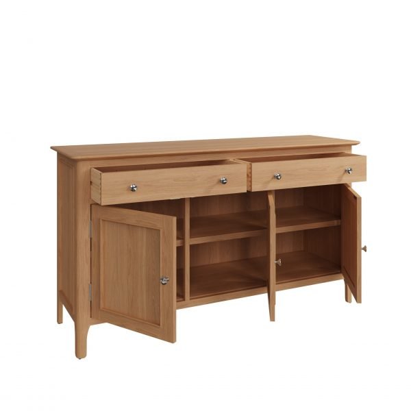 Katarina Oak 3 Door Sideboard open scaled