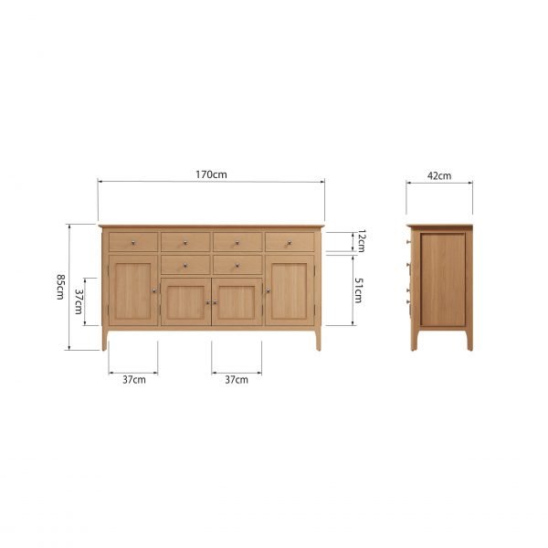 Katarina Oak 4 Door Sideboard dims scaled