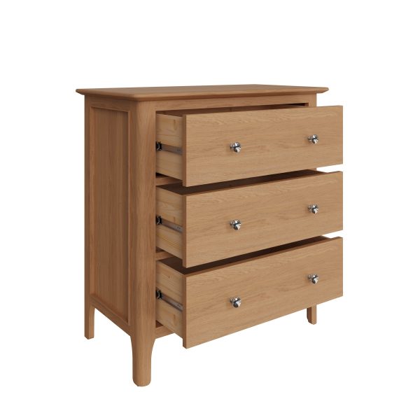 Katarina Oak Chest of 3 Drawers open scaled