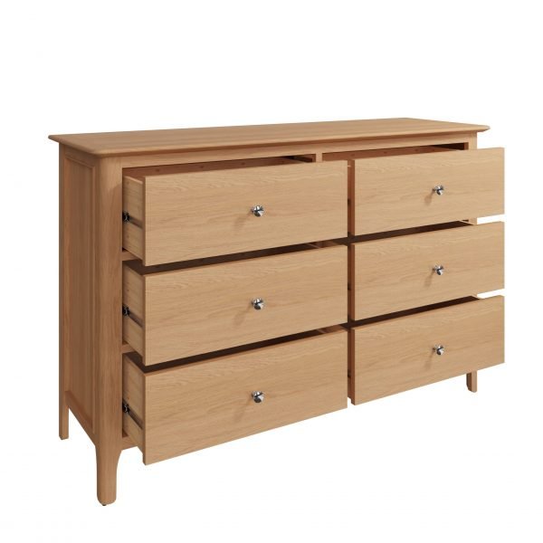 Katarina Oak Chest of 6 Drawers open scaled