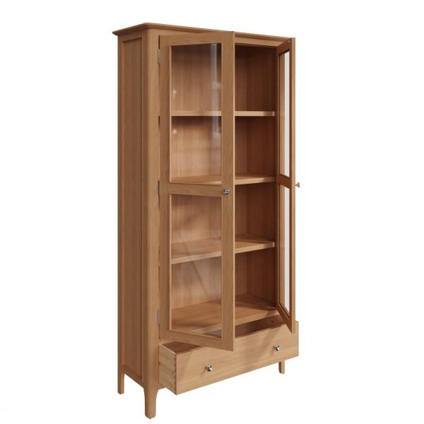 Katarina Oak Display Cabinet with Lights open scaled