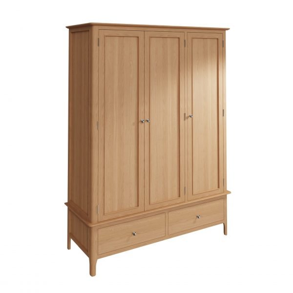 Katarina Oak Large 3 Door Wardrobe angle scaled