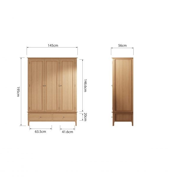 Katarina Oak Large 3 Door Wardrobe dims scaled