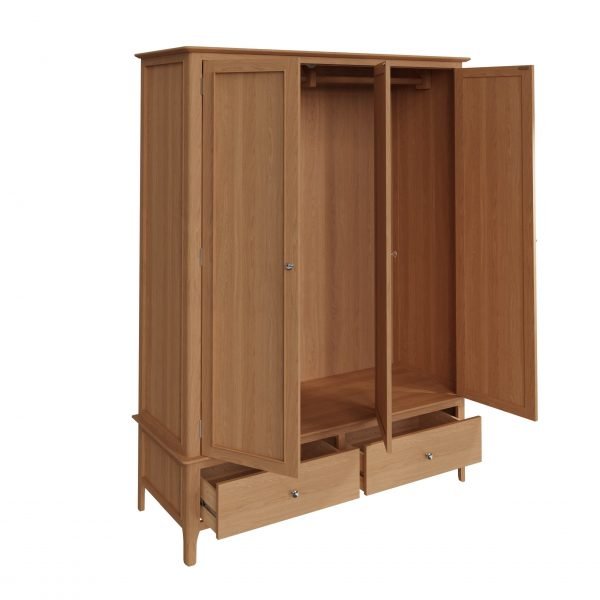 Katarina Oak Large 3 Door Wardrobe open scaled