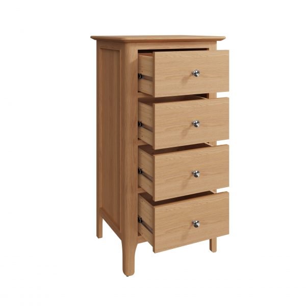 Katarina Oak Narrow Chest of Drawers open scaled