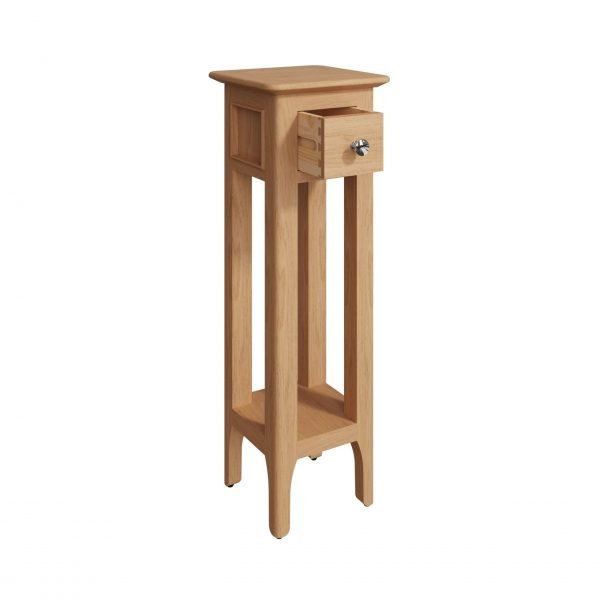 Katarina Oak Plant Stand Lamp Table open scaled