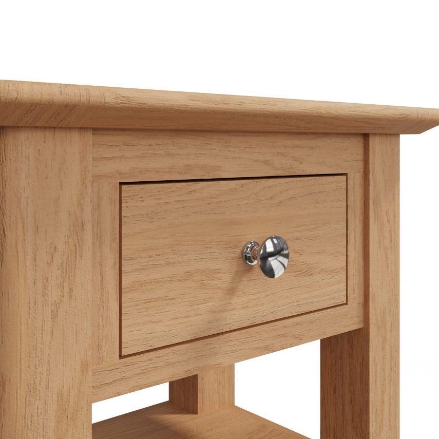Katarina Oak Side Lamp Table drawer scaled