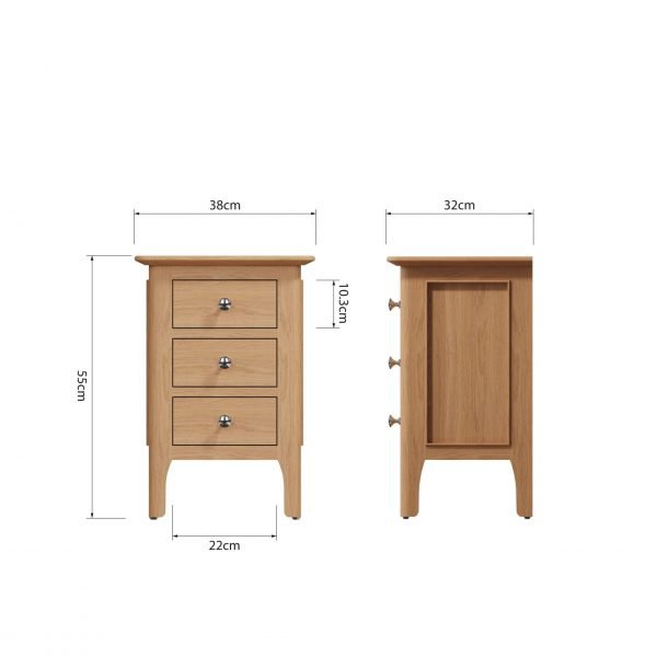 Katarina Oak Small Bedside table dims scaled