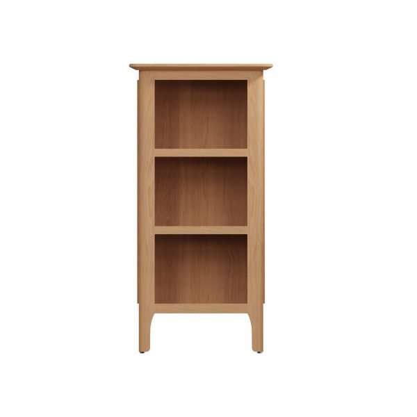 Katarina Oak Small Narrow Bookcase front scaled