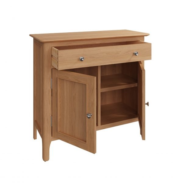 Katarina Oak Small Sideboard open scaled