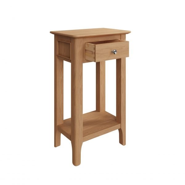 Katarina Oak Telephone Lamp Table open scaled