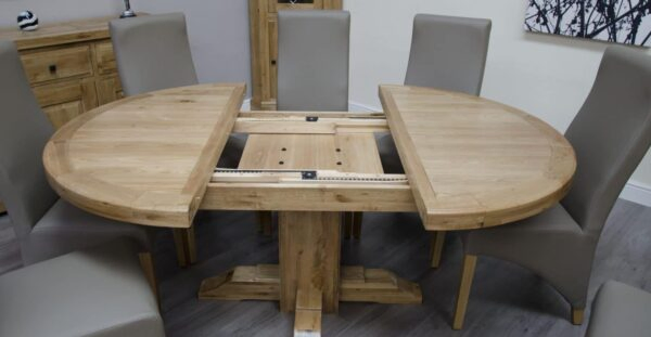 Canterbury Oak Round Extending Dining, Extending Round Oak Dining Table And Chairs