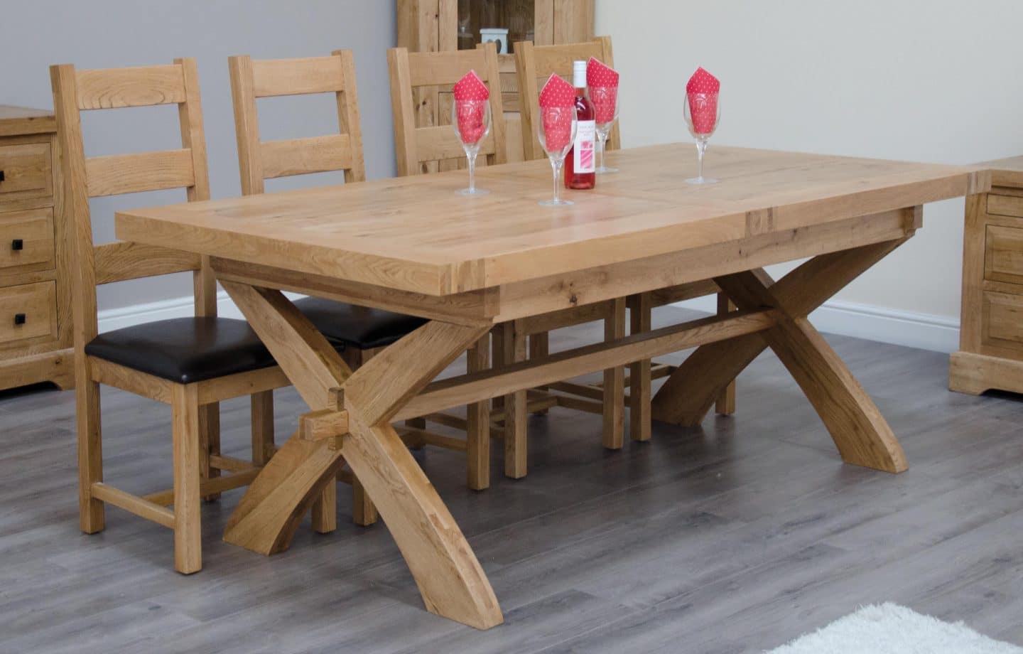 Canterbury Oak Cross Leg Extending Dining Table Set Free Delivery