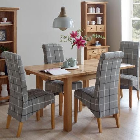 Edmonton Compact Dining Set - 1 Table with 4 Grey Tartan Dining Chairs