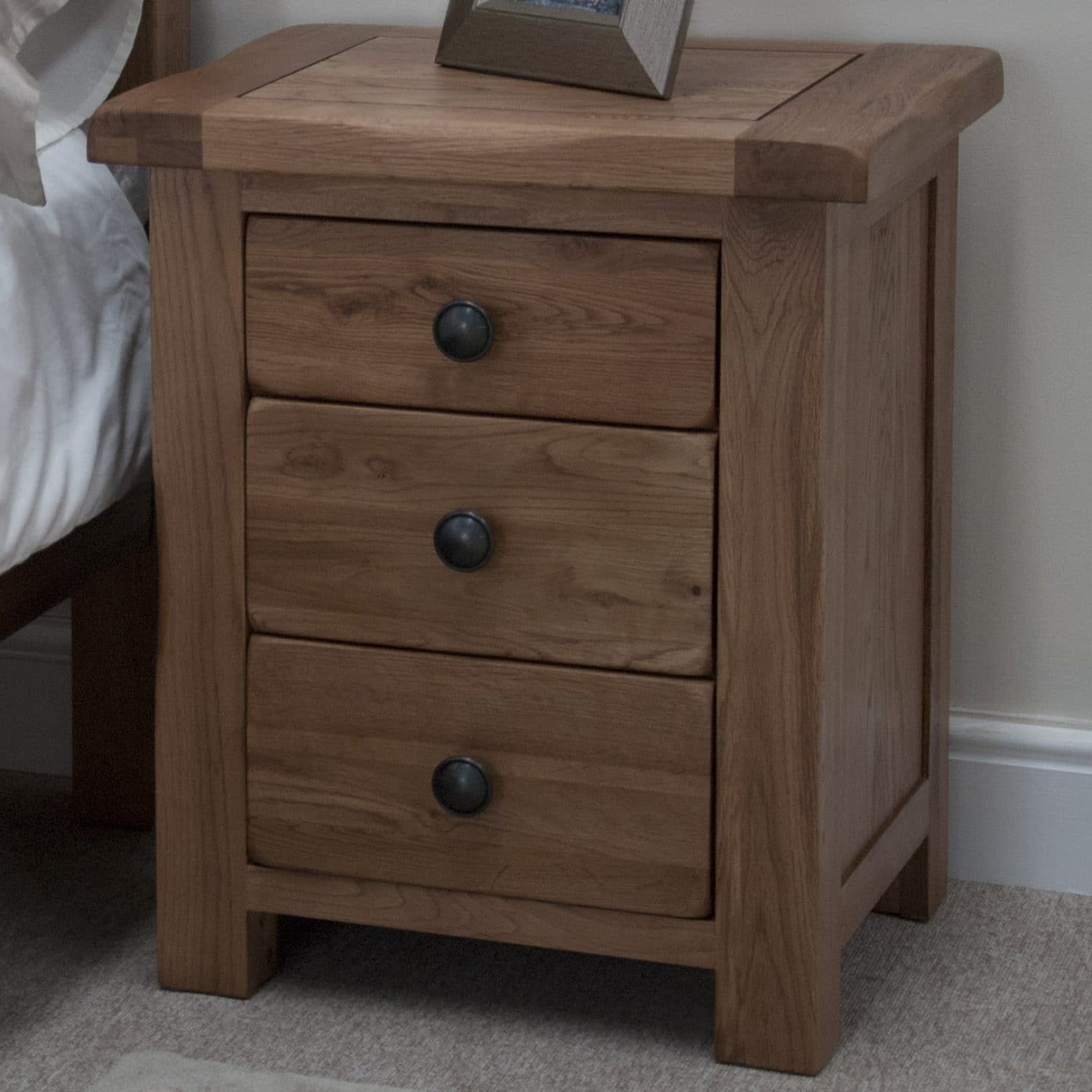 Rustic Oak 3 Drawer Bedside Table Only Oak Furniture Free Delivery