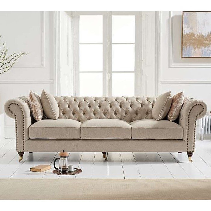 Camara Chesterfield Cream Linen 3 Seater Sofa Only Oak Furniture Camara Chesterfield Cream Linen 3, Linen Chesterfield Sofa Bed