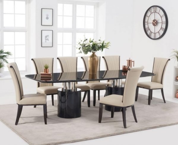 adeline 260cm black marble dining table with almeria chairs wr1