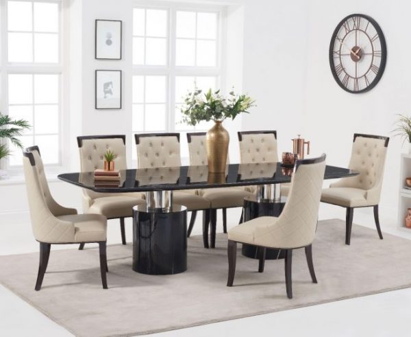 adeline 260cm black marble dining table with aviva chairs wr1