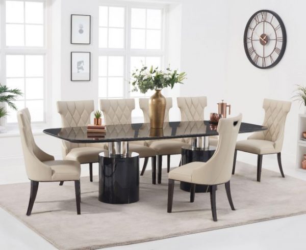 adeline 260cm black marble dining table with fredo chairs wr1