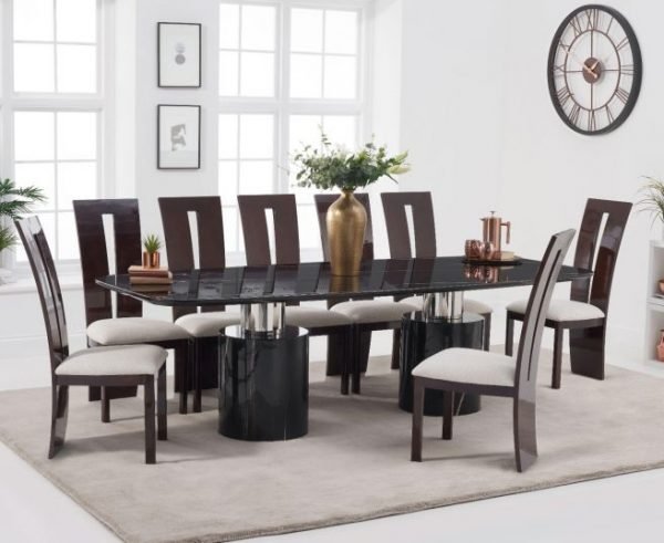 adeline 260cm black marble dining table with valencie chairs wr1