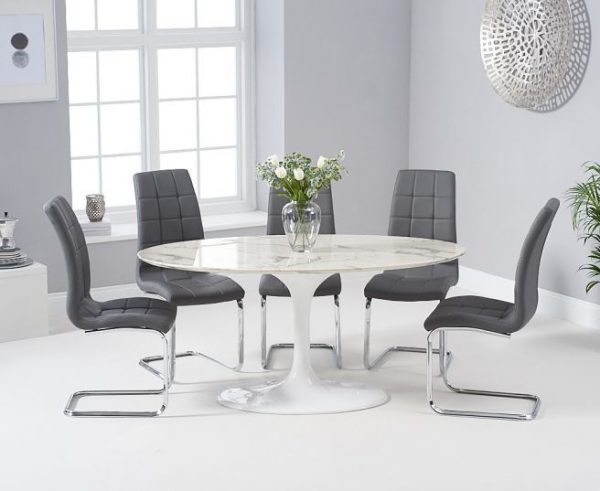 brittney 160cm oval white dining table with grey lucy chairs wr1 1