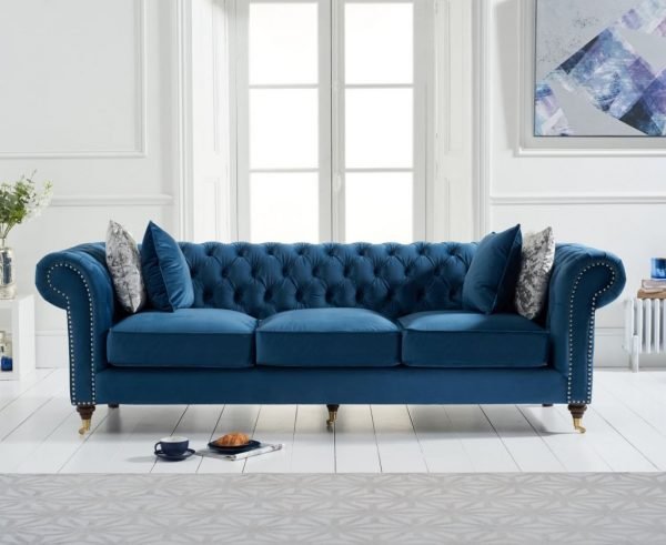 camara 3 seater blue velvet sofa   pt32310 wr1