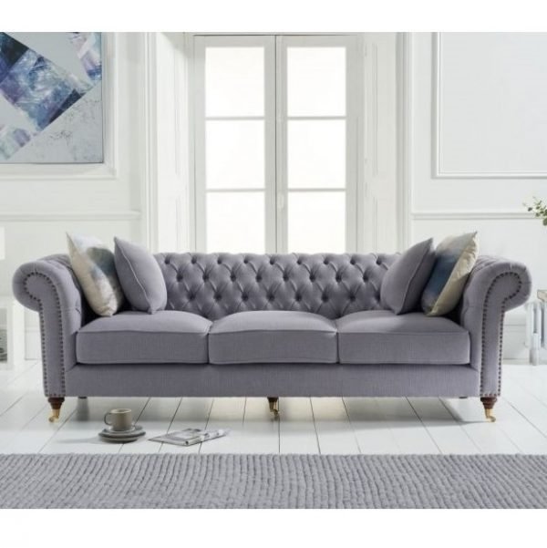Camara Chesterfield Grey Linen 3 Seater Sofa