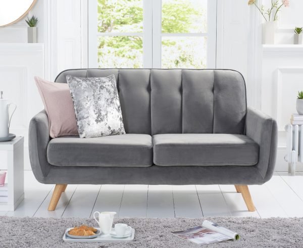 Caren Grey Velvet 2 Seater Sofa