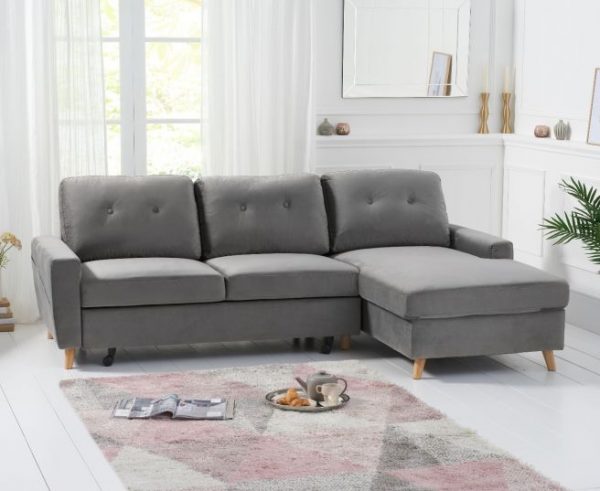 carlotta grey velvet right hand facing chaise sofa bed   pt33066 wr2
