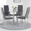 carolina 90cm round glass dining table with carolina grey fabric chairs wr1