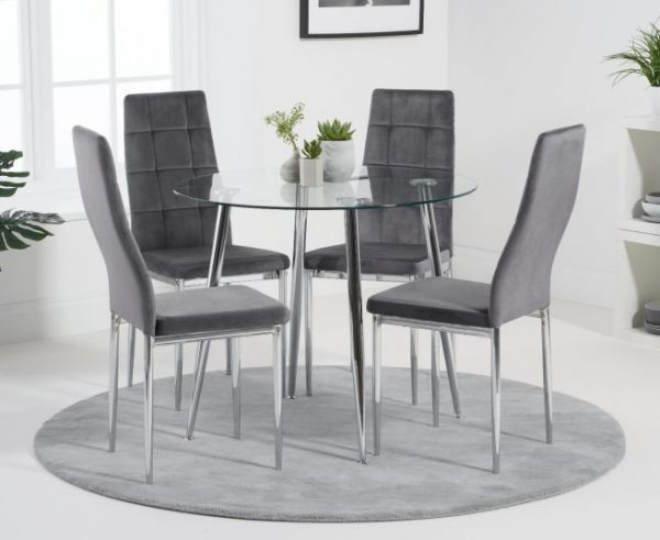 Ina 90cm Round Dining Table - Round Dining Table With Grey Fabric Chairs Ina 90cm Round Dining Table - Round Dining Table With Grey Fabric Chairs