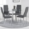 carolina 90cm round glass dining table with carolina grey pu chairs wr1