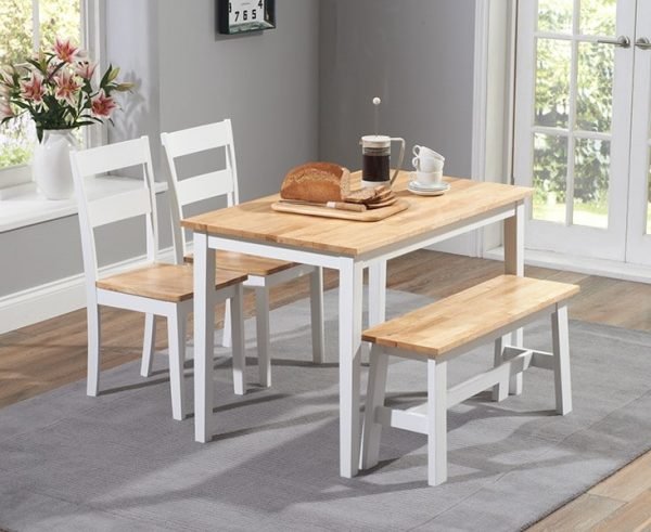 Chichester 115cm Oak & White Dining Set With 2 Chairs & Bench