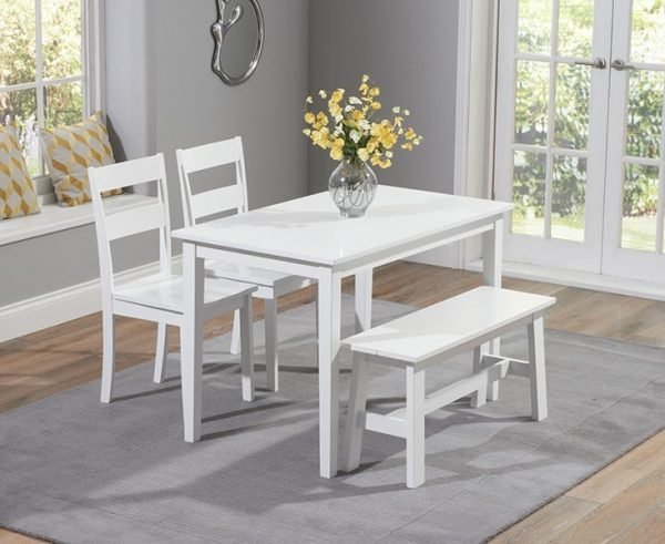 Chichester 115cm White Dining Set With 2 Chairs & Bench