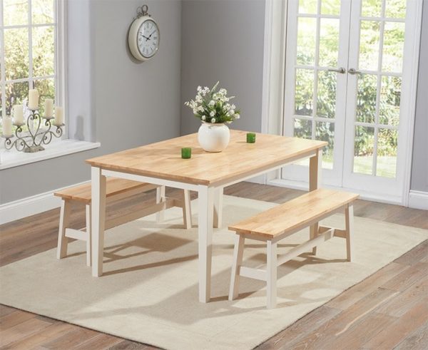 chichester 150cm oak cream dining table 2 benches   pt31114 pt31118 1