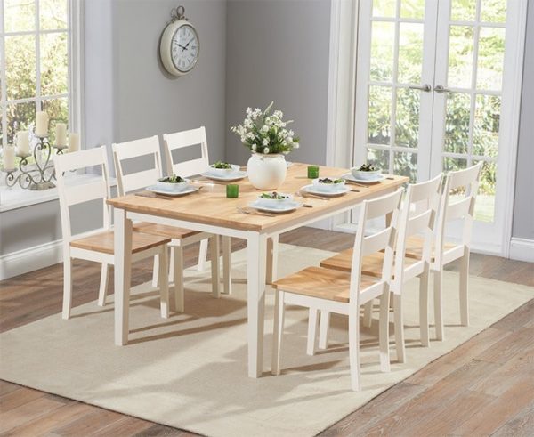 Chichester 150cm Oak & Cream Dining Table With 6 Dining Chairs