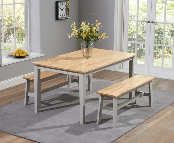 Chichester 150cm Oak & Grey Dining Table With 2 Large Benches
