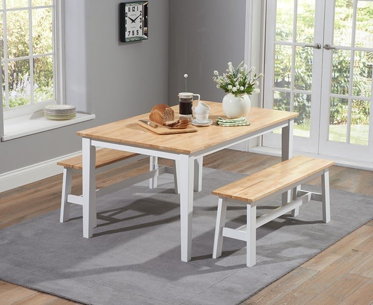 Chichester 150cm Oak White Dining Table With 2 Large Benches Chichester 150cm Oak White Dining, White Dining Tables With Benches