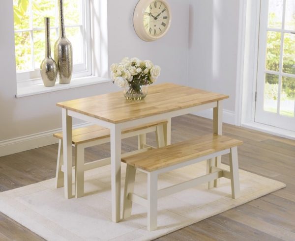 chichester oak cream dining table 2 benches   pt30016 pt30018 1
