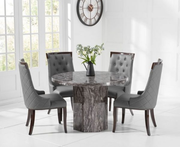 coruna round grey dining table with aviva chairs wr2 1